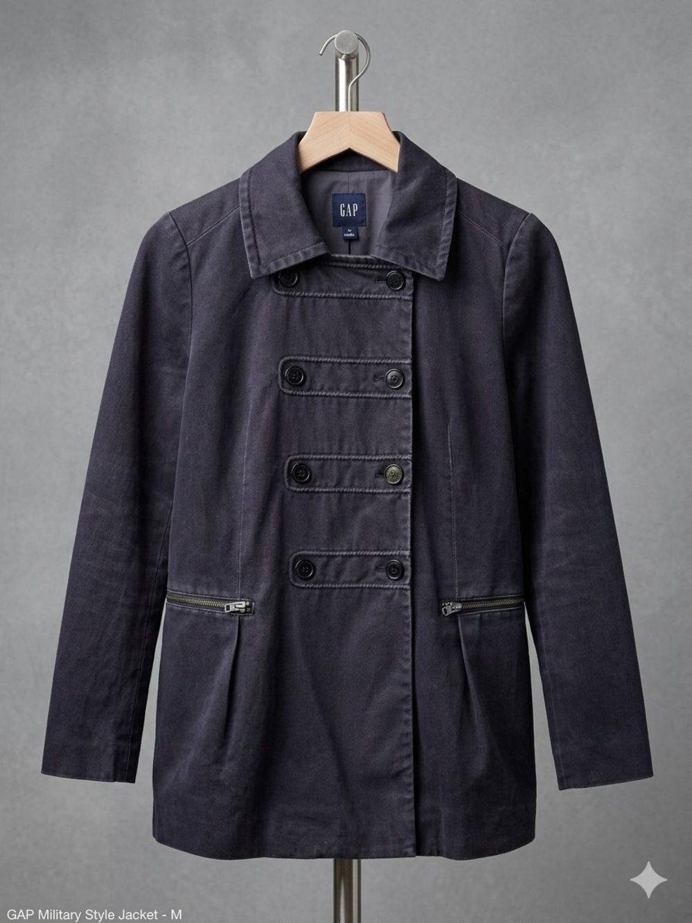 Vintage Gap Military-Style Double-Breasted Jacket Peacoat Size L Navy